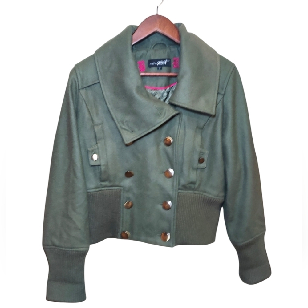 Black Rivet Wool Blend Aviator Style Jacket